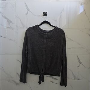 Barefoot Dreams Charcoal Tie-Front Long Sleeve Top